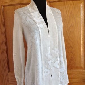 Linen Cotton Knit Long Sleeves Cardigan Ivory EUC